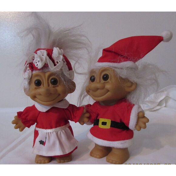 Vintage Christmas troll dolls 1990's Mr. & Mrs. Claus Santa Claus Christmas red - Picture 4 of 7